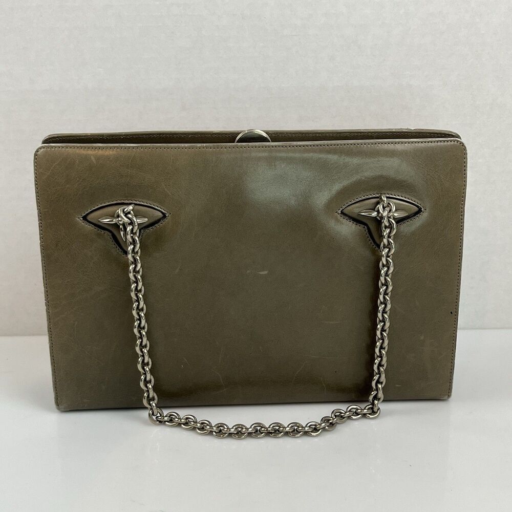 1960's VTG Gucci Gray Leather Purse/Handbag Chain Handle w/ Knight Zipper Pull
